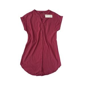 Minimalist Rust Dress L rolled sleeve basic shift dress shirt comfort casual NEW